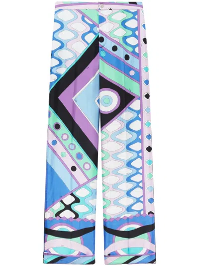 Pucci Vivara-print Silk Trousers In Baby Blue