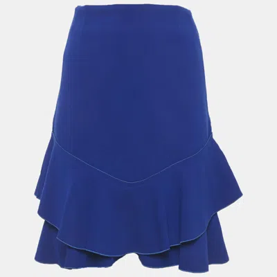 Pre-owned Pucci Blue Wool Ruffled Mini Skirt S