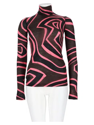 Pucci Bordeaux Fitted Long-sleeve Abstract Virgin Wool-blend Top In Pink