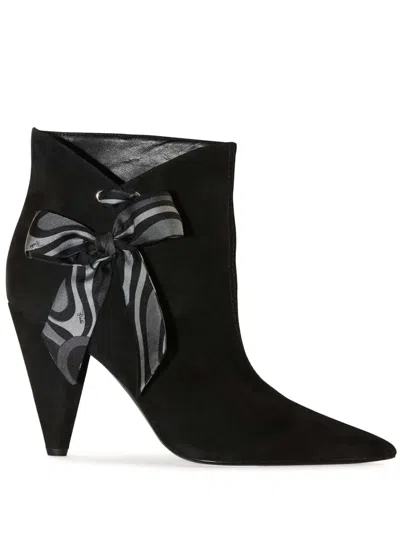 Pucci Bow-embellished Suede Ankle Boots In Nero