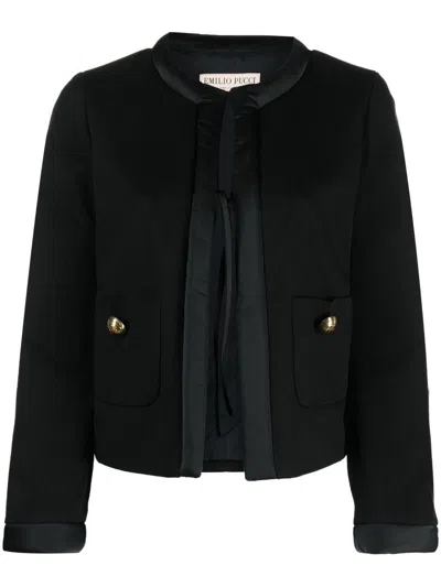 Pucci Bow-fastening Cropped Jacket In Black