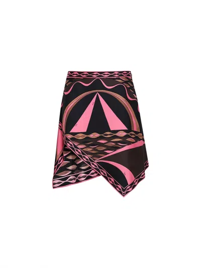 Pucci Brown And Coral Dune-print Silk Twill Scarf-like Mini Skirt In Multi