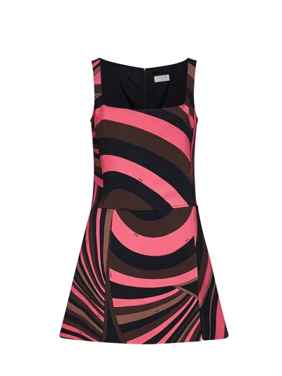 Pucci Brown And Coral Iride-print Cady Mini Dress In Multi