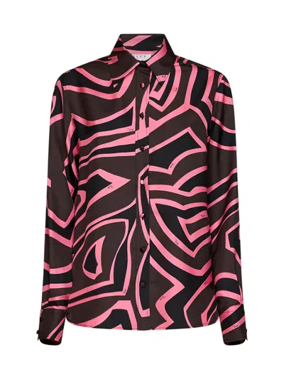 Pucci Brown And Coral Labirinto-print Silk Twill Shirt In Multi
