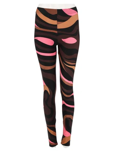 Pucci Brown Fitted Abstract Swirl Leggings In Multi