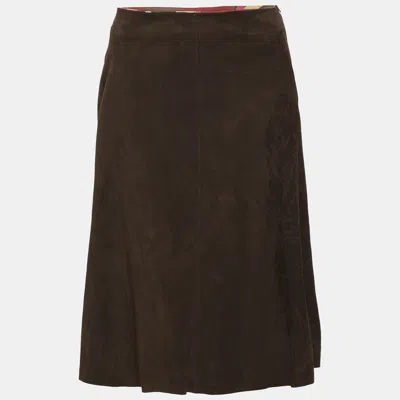 Pre-owned Pucci Brown Printed Suede Knee Length Skirt M
