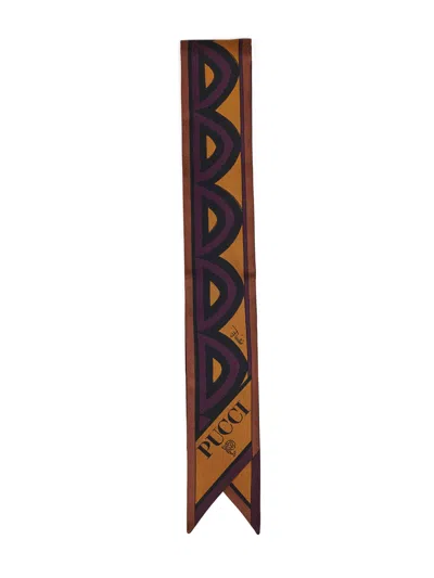 Pucci Burgundy And Gold Baiadera And Fiamme-prints Silk Twill Bandeau Scarf In Multi
