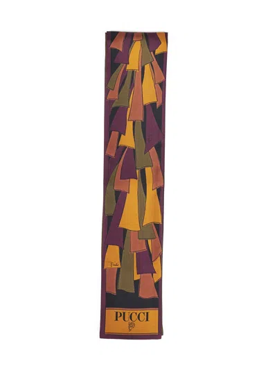 Pucci Burgundy And Gold Baiadera Mix-prints Silk Twill Bandeau Scarf In Multi