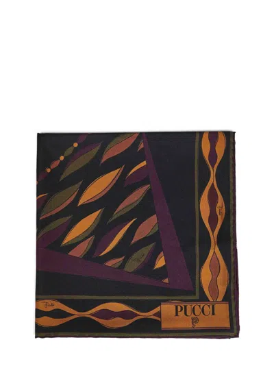 Pucci Burgundy And Gold Fiamme And Navajo-prints Silk Twill Scarf In Multi