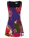 Pucci Printed Sleeveless Dress Square Neckline In Blue