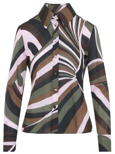 Pucci Camicia In Mussola Di Cotone In Stampa Iride In Brown