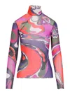Pucci Abstract-print Turtleneck Sheer Top Clothing In Multi