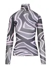 Pucci Semi Sheer Printed Long-sleeved High-neck Top In Black