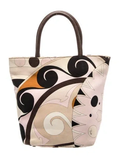 Pre-owned Pucci Canvas Top Handle Bag In Neutral