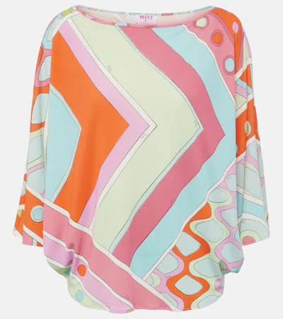 Pucci Caped Printed Top In Pink