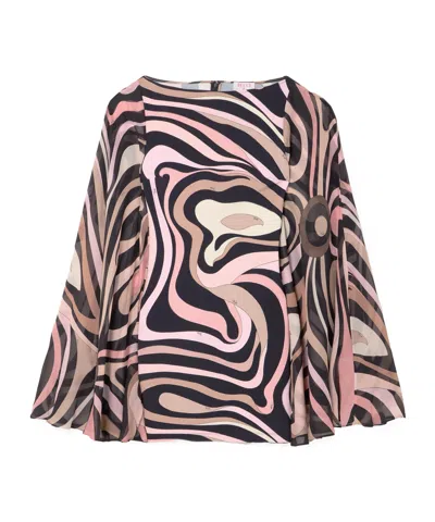 Pucci Cape-effect Printed Silk Crepe De Chine And Stretch-jersey Mini Dress In Black