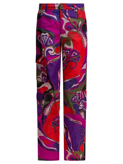 PUCCI CARGO PANTS WITH ORCHIDEE PRINT TROUSERS PURPLE