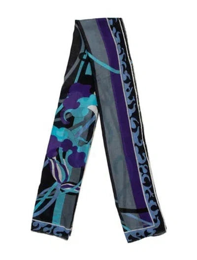 Pre-owned Pucci Cashmere Printed Scarf In Blue