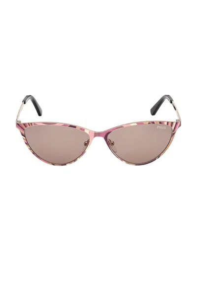 Pucci Cat Eye Sunglasses In Shiny Iride Violet  Pale Gold  & Brown
