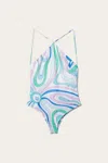 Pucci Celeste/blanco One Piece Swimsuit Marmo Print In Multi