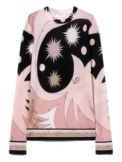 Pucci Celestial-print Crew-neck Jumper In Pink