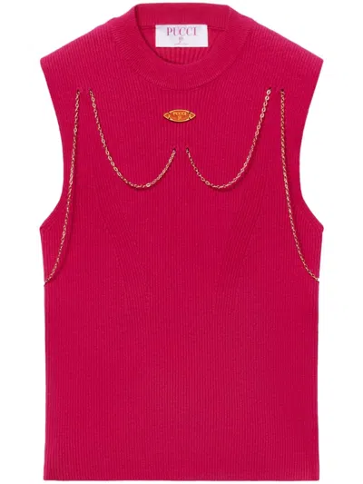 Pucci Chain-embellished Rib-knit Top In 粉色
