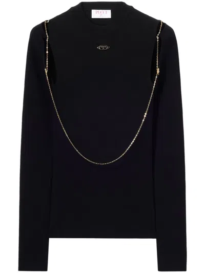 Pucci Chain-embellished Rib-knit Top In Black