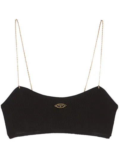 Pucci Chain-strap Ribbed Bandeau Top In Black