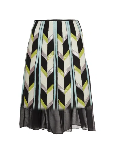 Pre-owned Pucci Chevron-pattern Sequin-embellished Mini Skirt In Black