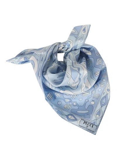 Pucci Chic Abstract Geometric Print Scarf 90x90 Cm In Blue