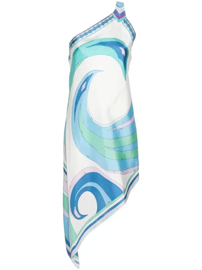 Pucci Cigni-print Asymmetric Dress In Blue