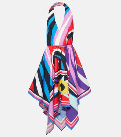 Pucci Cigni-printed Halterneck Cotton Midi Dress In Multicoloured