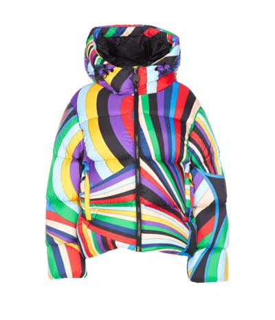 Pucci Iride-print Puffer Jacket In Viola/rosso