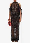 Pucci Cold-shoulder Sequined Sheer Gown In Black