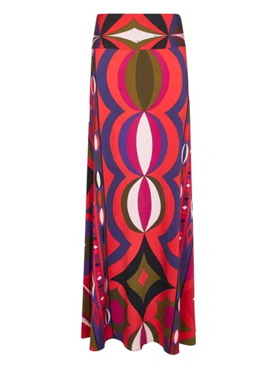 Pucci Collane Print Long Skirt In Red