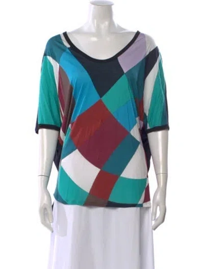 Pre-owned Pucci Colorblock Pattern V-neck Top W/ Tags In Blue