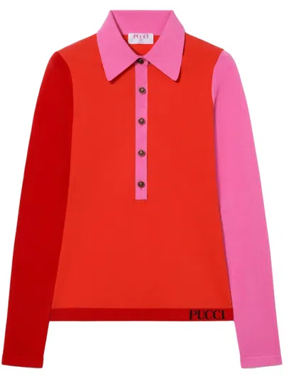 Pucci Colour-block Knitted Polo Shirt In Red