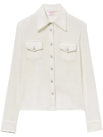 Pucci Contrast-stitching Crepon Shirt In White