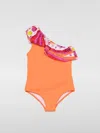 Pucci Kids' Costume Da Bagno Intero In Nylon Con Balza  In Orange