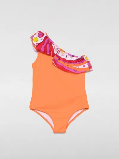 Pucci Kids' Costume Da Bagno Intero In Nylon Con Balza  In Orange