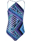 Pucci Patterned Swimsuit In Blue