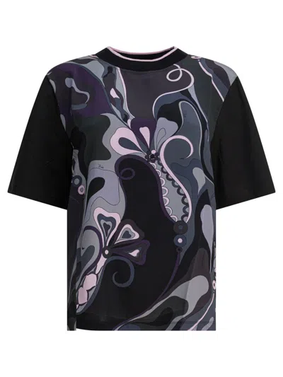 Pucci Cotton And Silk Crewneck T-shirt With Print In Multi