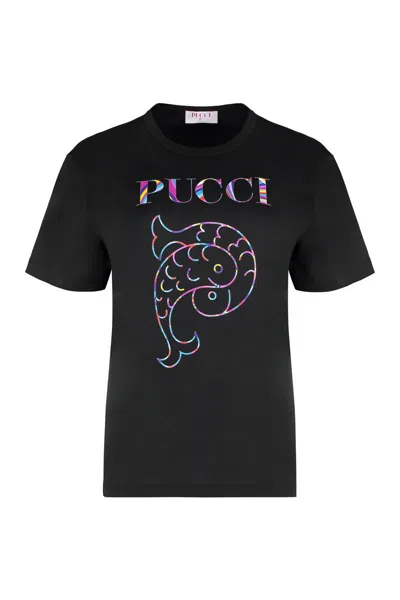 Pucci Cotton Crew-neck T-shirt In Black
