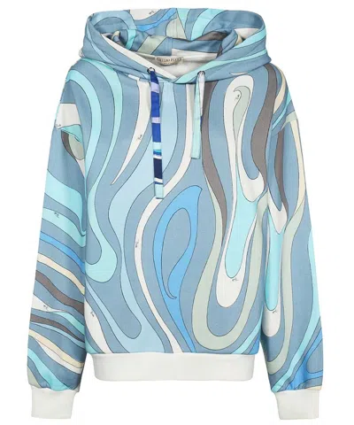 Pucci Cotton Hoodie In Blue