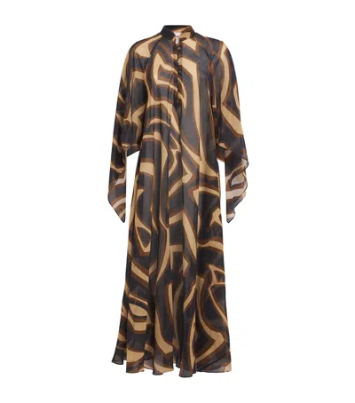 Pucci Cotton Labirinto Print Maxi Kaftan Dress In Brown