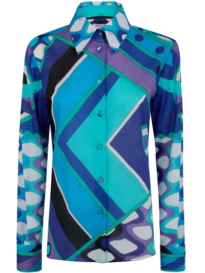Pucci Cotton Muslin Shirt In Blue