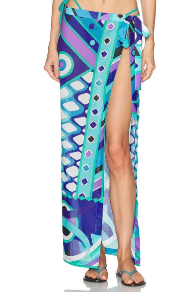 Pucci Cotton Muslin Wrap Skirt In Turquoise Blue