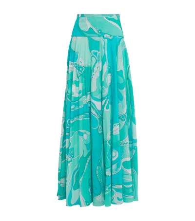 Pucci Cotton Orchidee Maxi Skirt In Blue