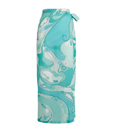 Pucci Cotton Orchidee Print Pareo In Blue