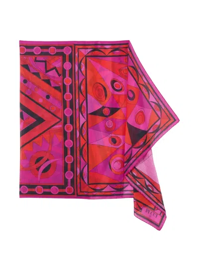 Pucci Beach Pareo Cotton Geometric Pattern Rectangular In Pink